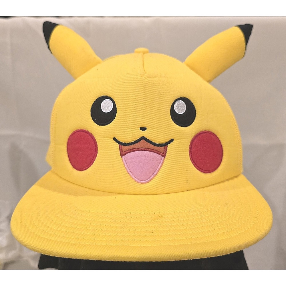 Pokemon‎ Pikachu Yellow Snapback Hat Cap Ears Nintendo Game 3D Mesh Back Trucker